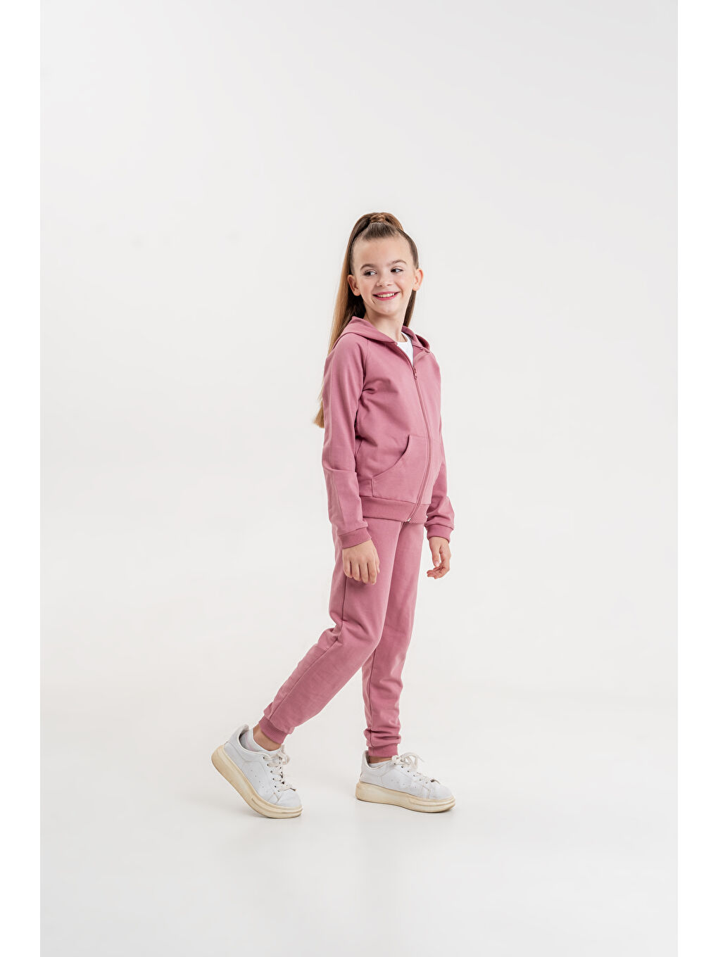 Pembe Basic Kız Çocuk Spor Fermuarlı Eşofman Takımı-3