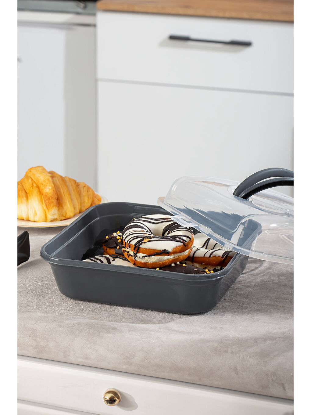 Antrasit 1094 Pasta Kek Börek Kabı - Taşıma çantası - Kilitli Fanus-1