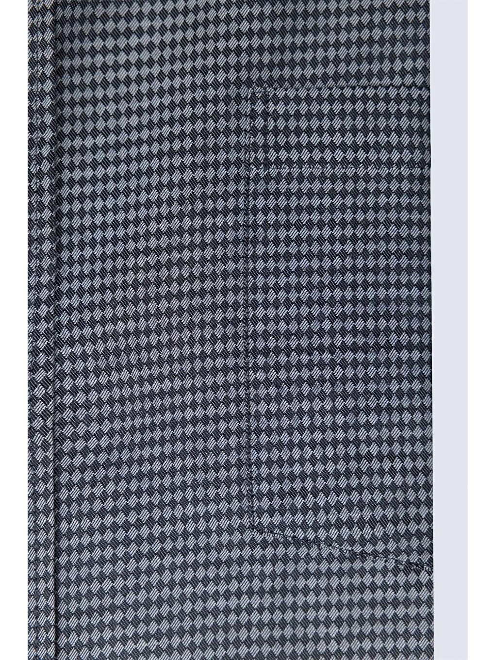 Büyük Beden Pamuklu Kolay Ütülenebilir Armürlü Kravatlık Erkek Gri Gömlek-3