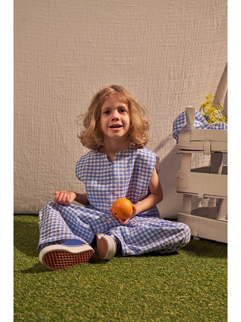 Mavi Daisy Picnic Serisi Balon Pantolonlu İkili Takim-7