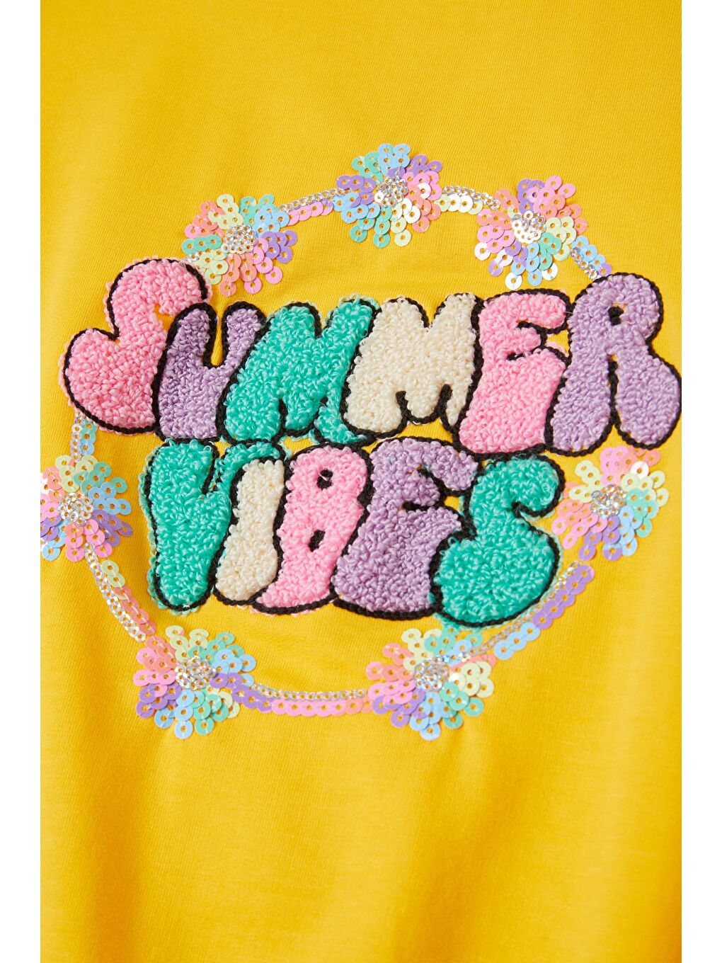 Sarı Summer Yazı Nakışlı Kız Çocuk Sweatshirt 16582-1