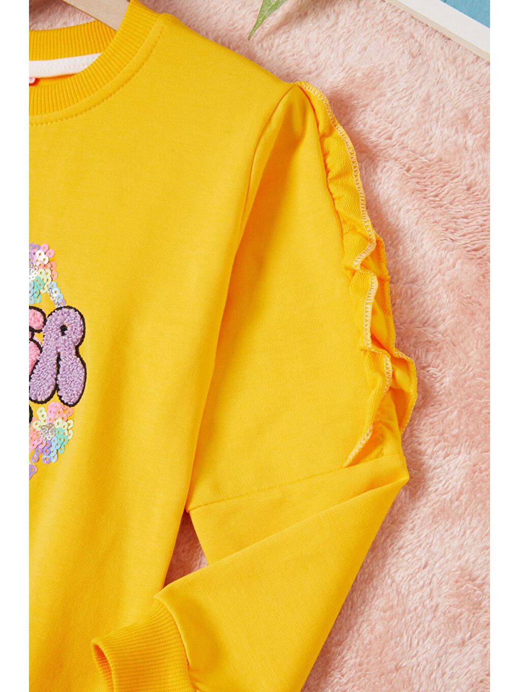 Sarı Summer Yazı Nakışlı Kız Çocuk Sweatshirt 16582-2