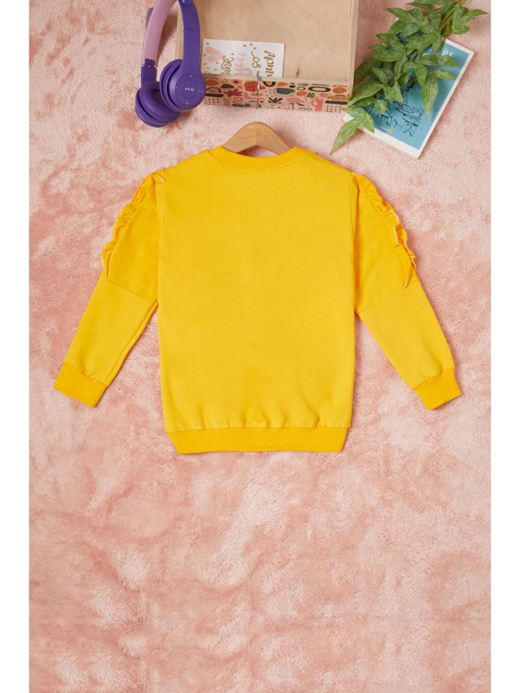 Sarı Summer Yazı Nakışlı Kız Çocuk Sweatshirt 16582-3