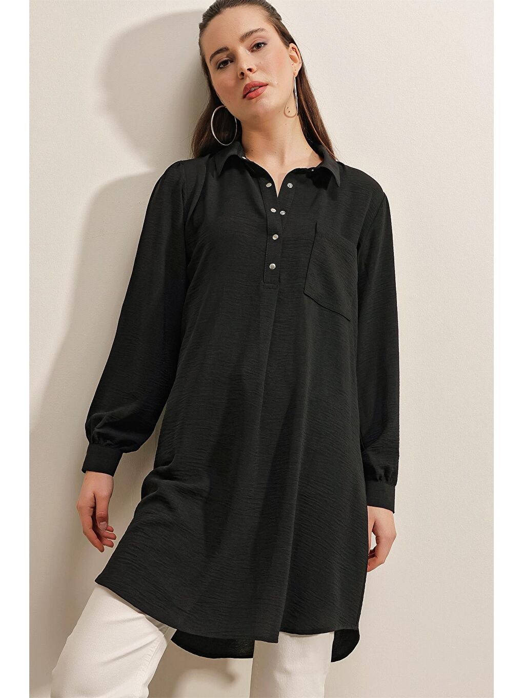 5883 Tek Cepli Tunik - Siyah-1