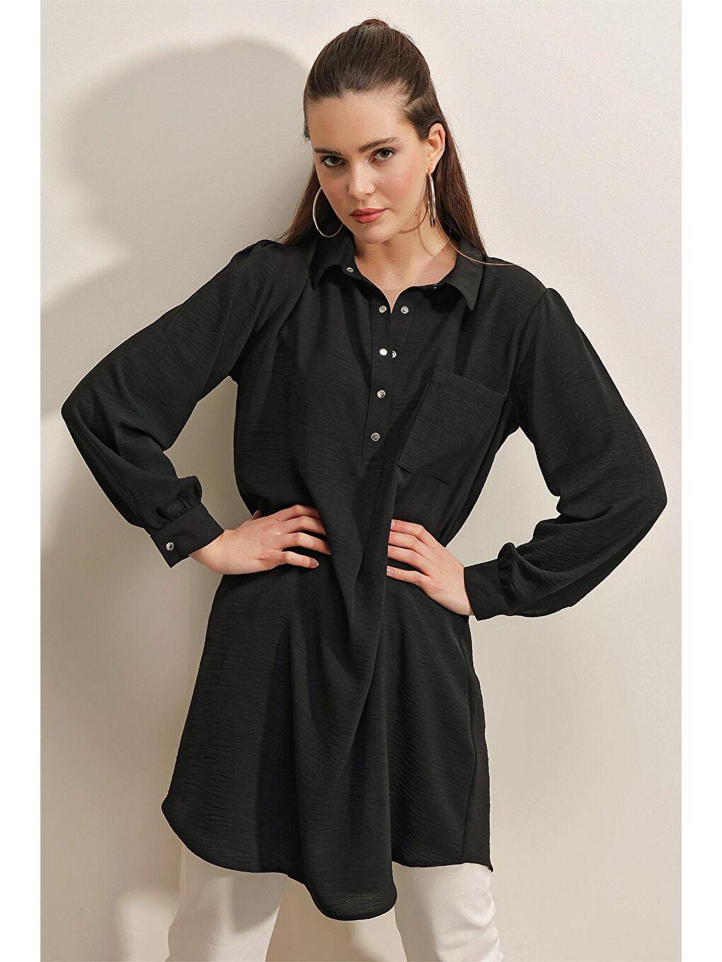 5883 Tek Cepli Tunik - Siyah-2