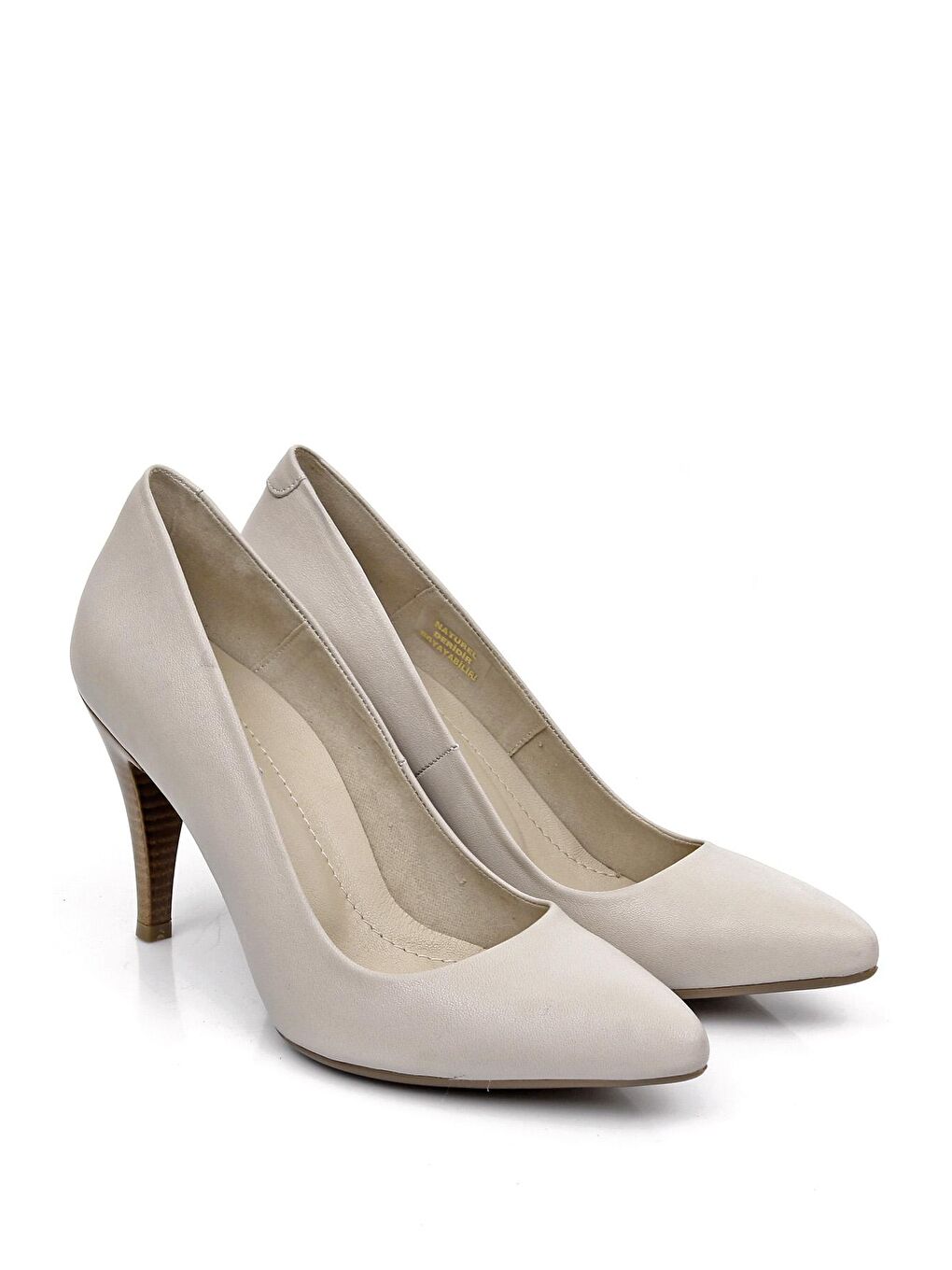 Bej Hakiki Deri Sivri Burun İnce Yüksek Topuklu Stiletto Kadın Ayakkabı 22354-1