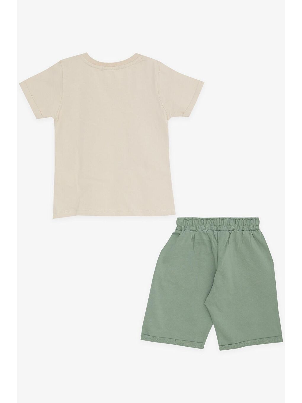 Erkek Çocuk Şortlu Takım Mutlu Dinozor Aile Baskılı Bej (1-4 Yaş)-1