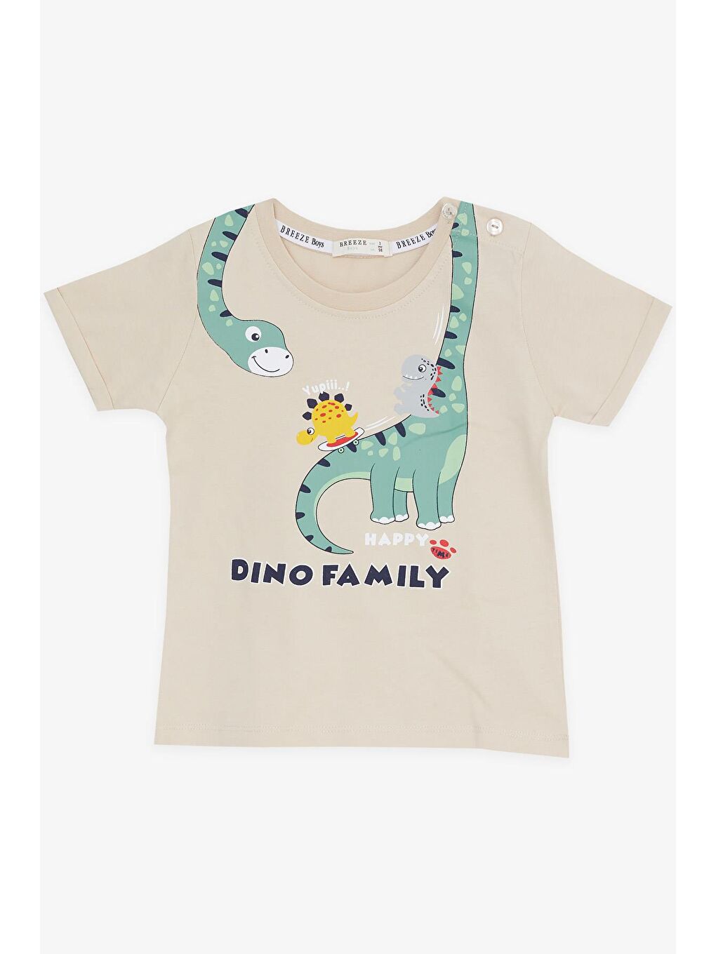Erkek Çocuk Şortlu Takım Mutlu Dinozor Aile Baskılı Bej (1-4 Yaş)-2