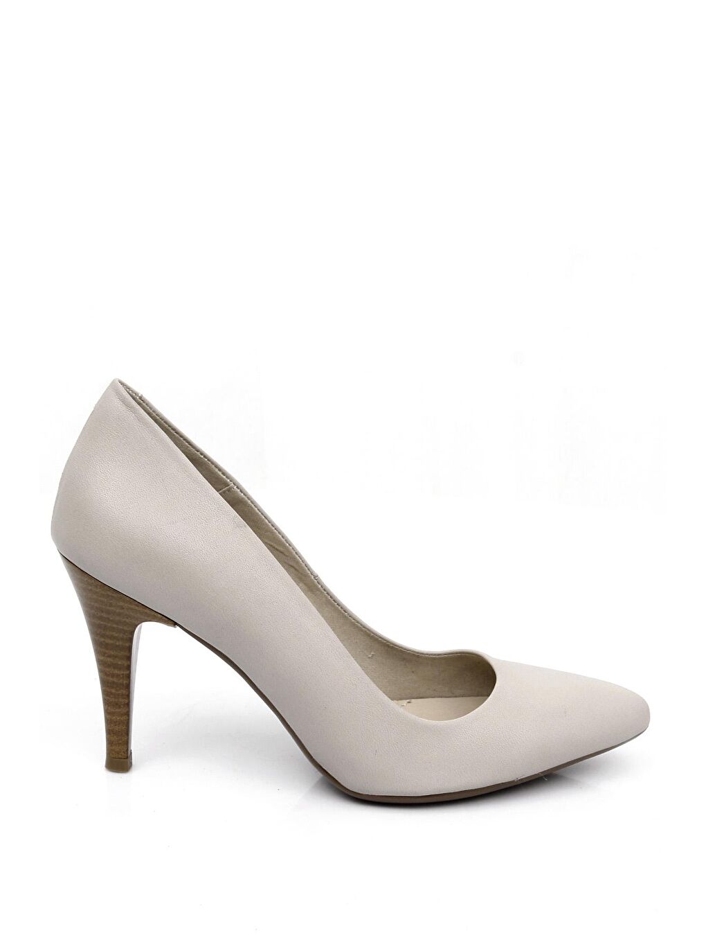 Bej Hakiki Deri Sivri Burun İnce Yüksek Topuklu Stiletto Kadın Ayakkabı 22354-3