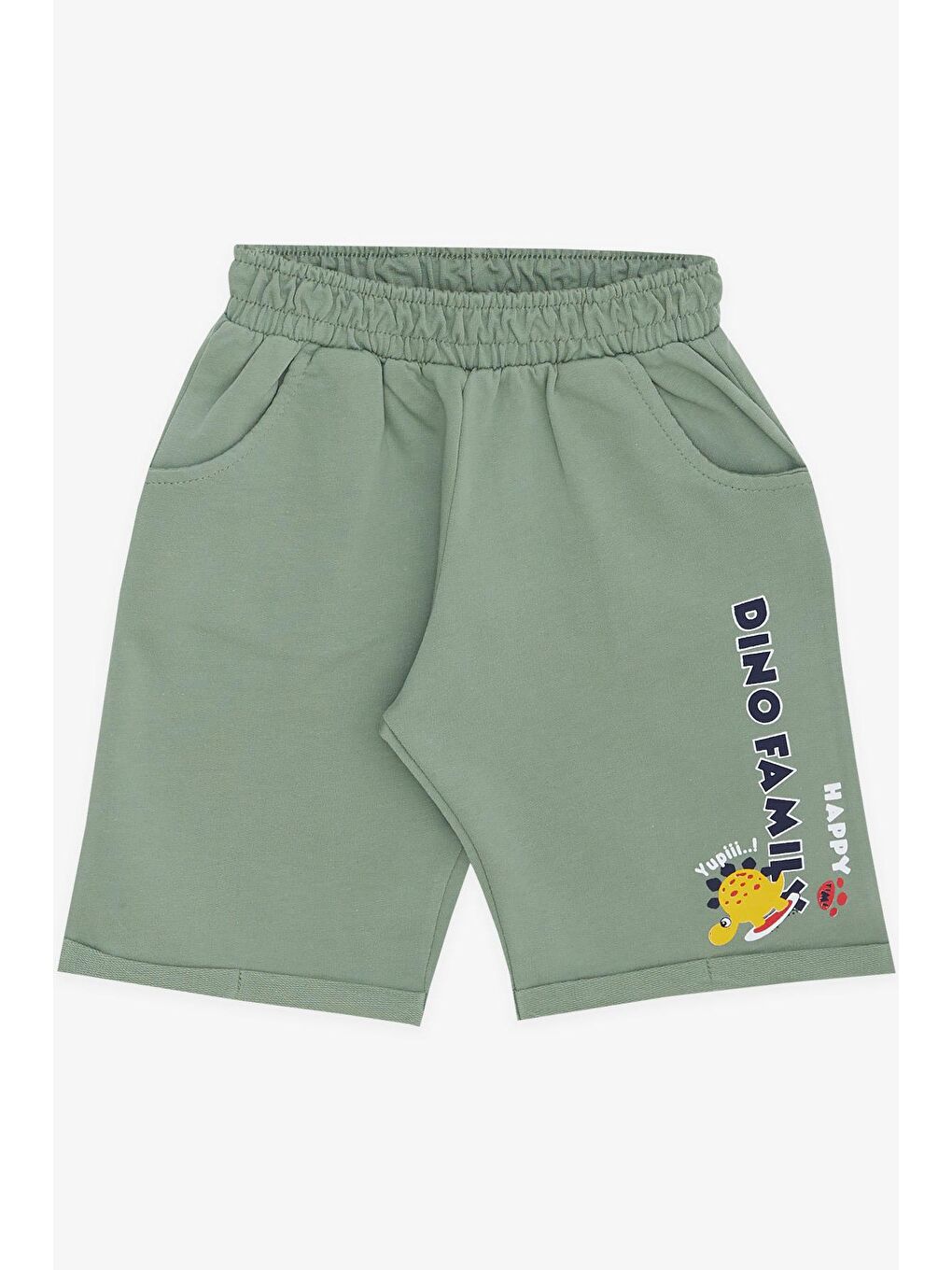 Erkek Çocuk Şortlu Takım Mutlu Dinozor Aile Baskılı Bej (1-4 Yaş)-3