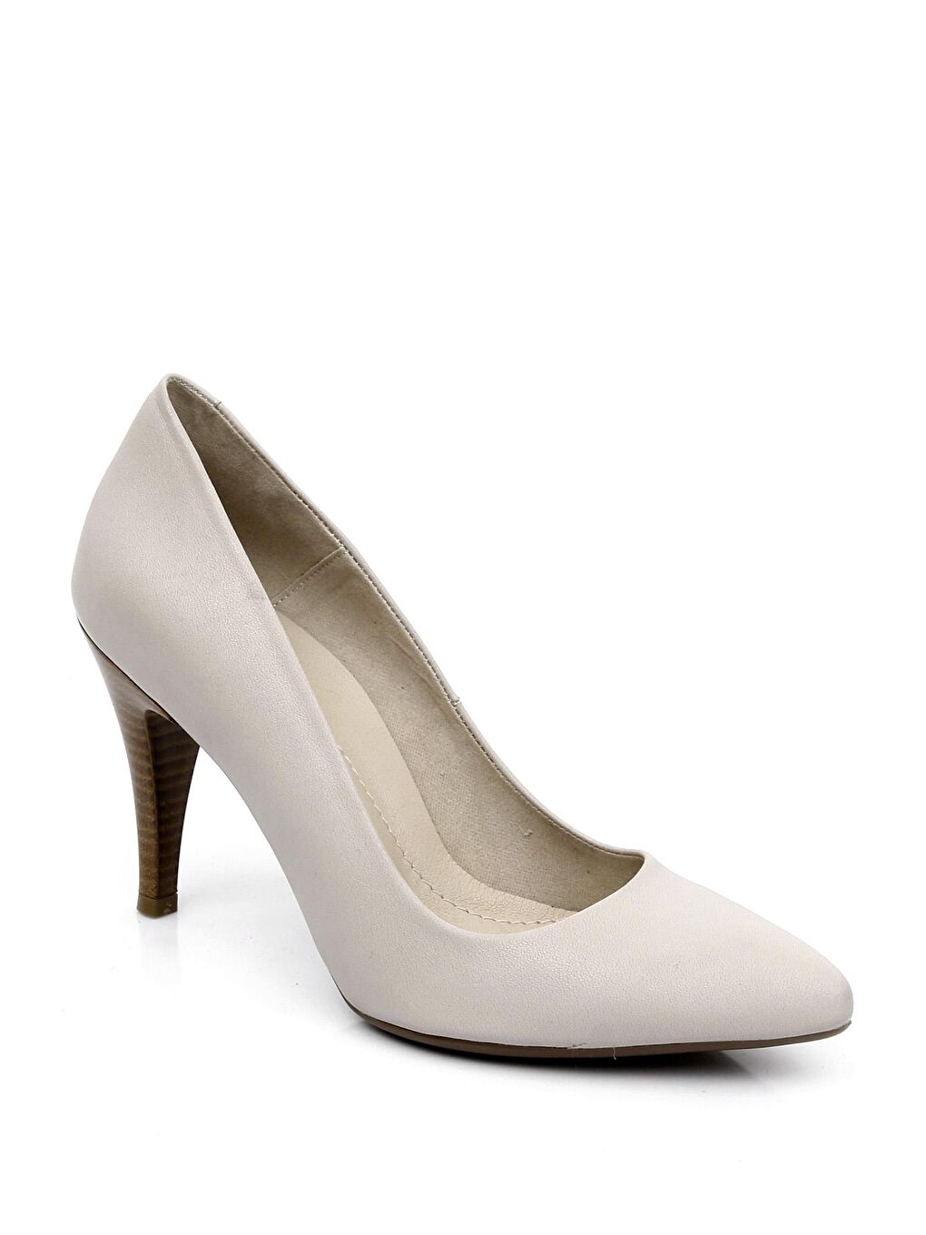 Bej Hakiki Deri Sivri Burun İnce Yüksek Topuklu Stiletto Kadın Ayakkabı 22354-4