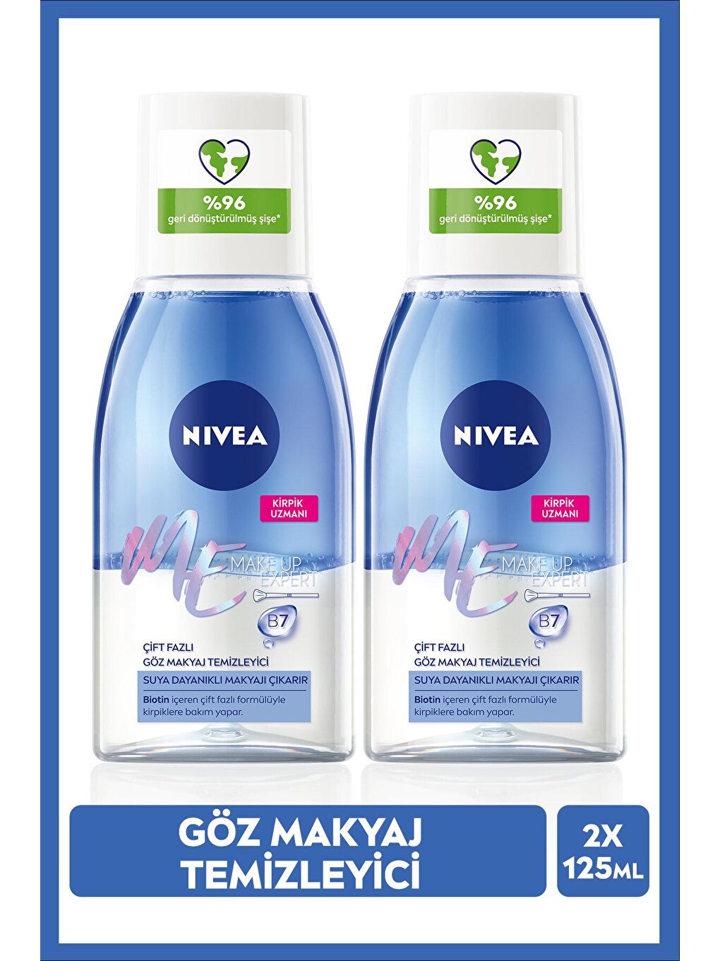 NIVEA Şeffaf Göz Makyaj Temizleyici Çift Fazlı Make Up Expert 125 ml x2 Adet, Makyaj Pamuğu Hediye