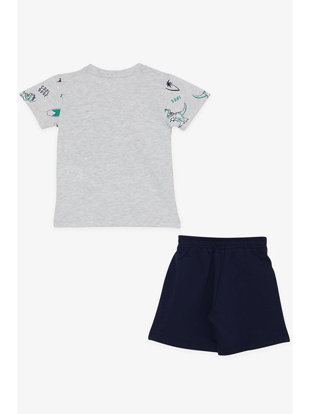 Bej Erkek Çocuk Şortlu Takım Cepli Havalı Dinozor Desenli Açık Gri Melanj (1.5-5 Yaş)-1