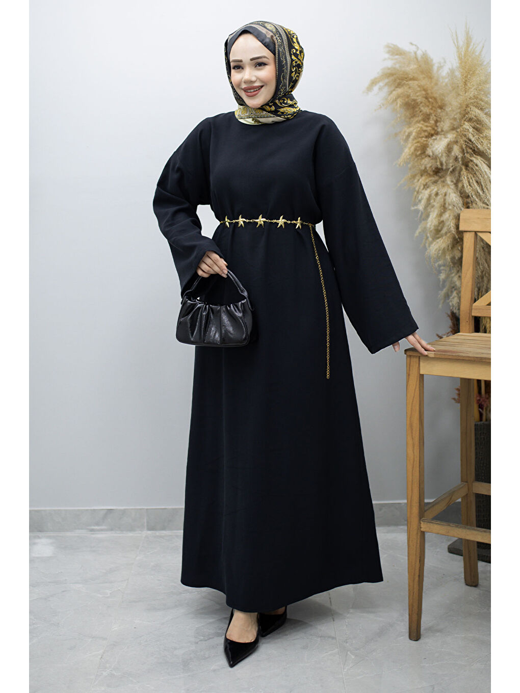 Zincir Kemerli Elbise TSD260191 Siyah