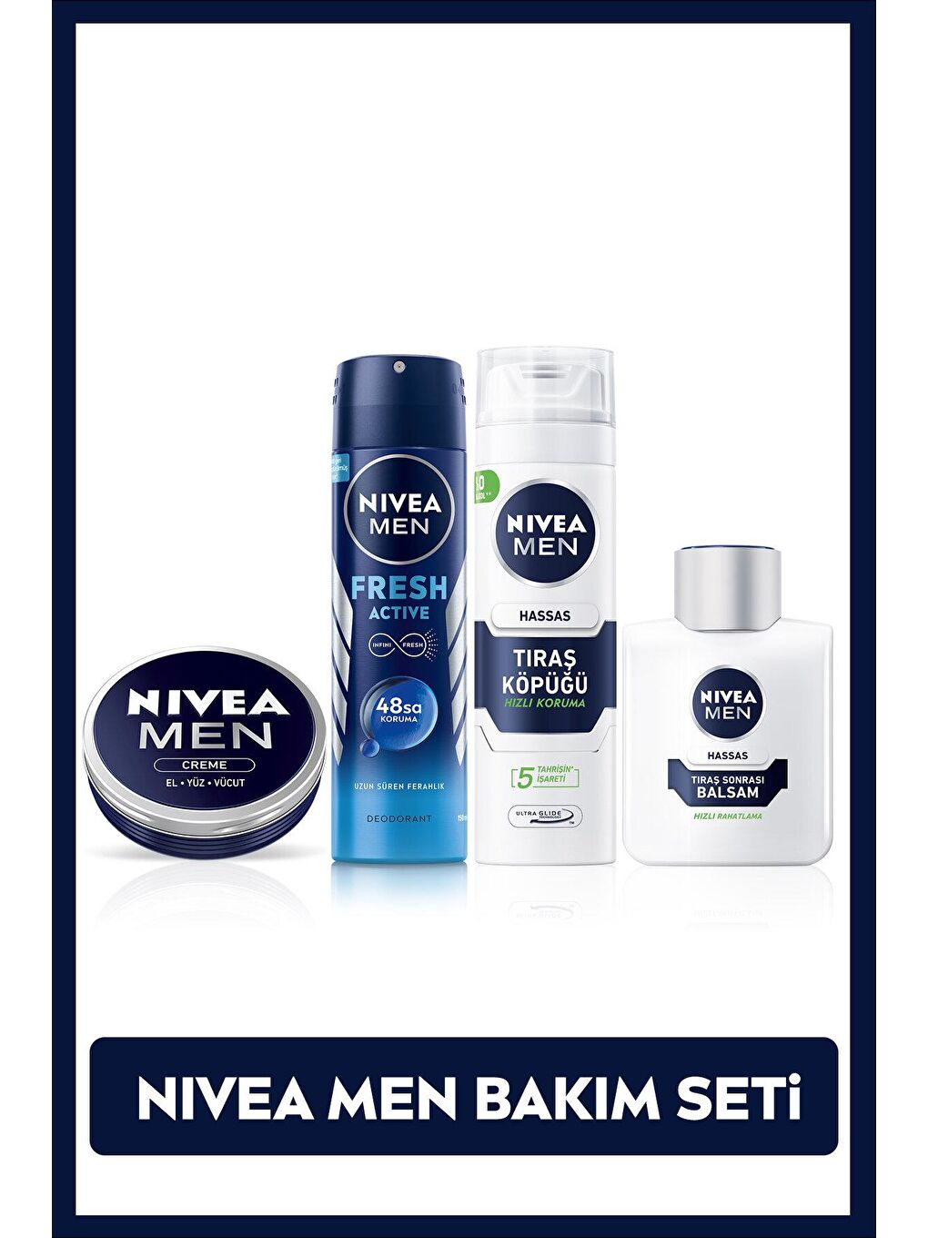 NIVEA Şeffaf Men Deodorant, Nemlendirici Krem, Tıraş Köpüğü, Tıraş Sonrası Balsam, Damat Çeyiz Erkek Bakım Seti