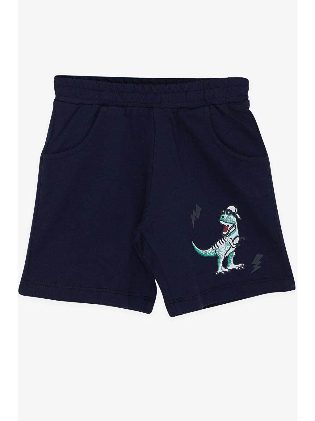 Bej Erkek Çocuk Şortlu Takım Cepli Havalı Dinozor Desenli Açık Gri Melanj (1.5-5 Yaş)-3