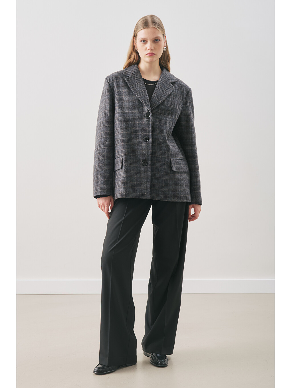 Karışık Norrıs Yün Blazer Ceket Grey Check-5