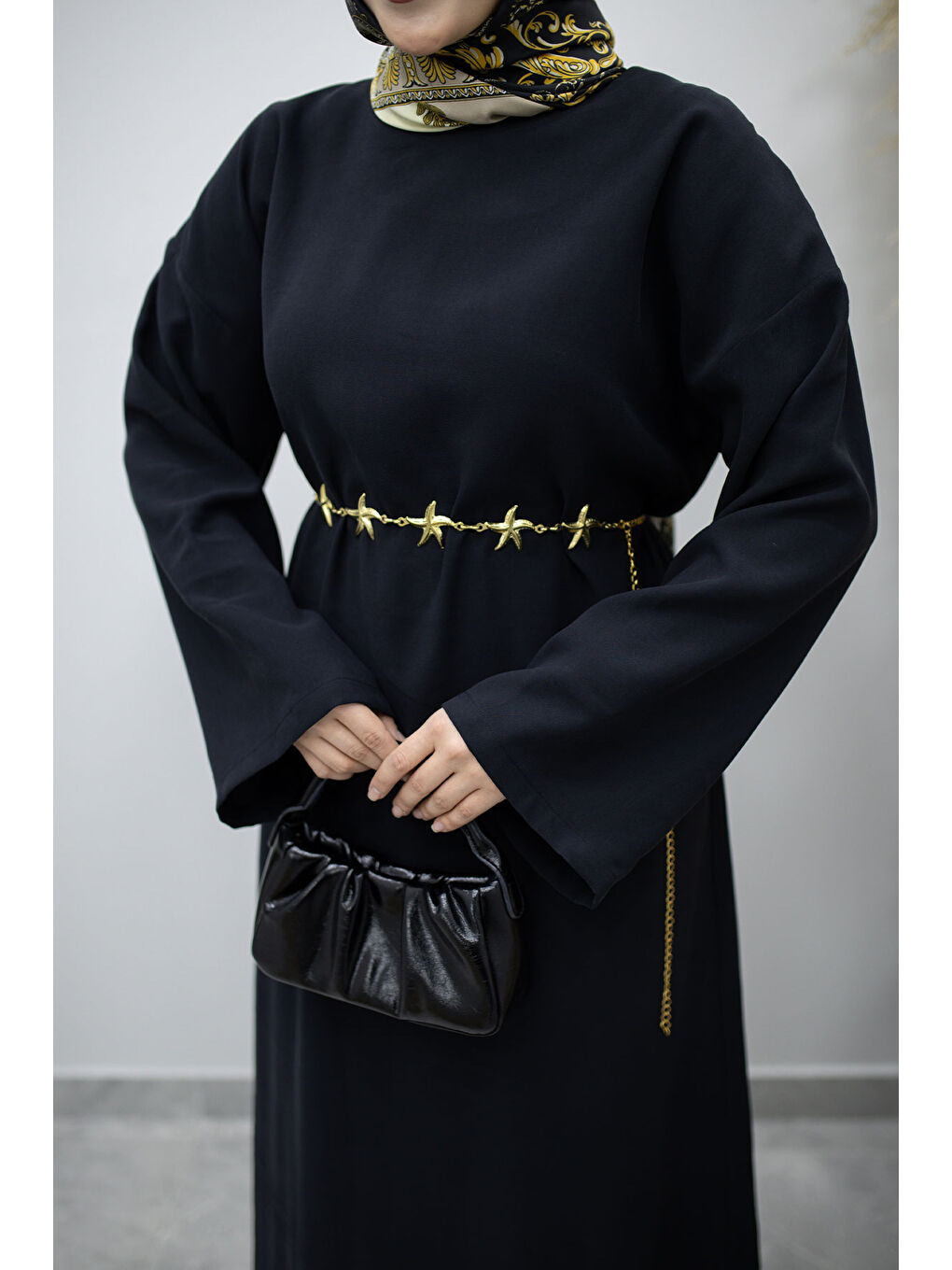 Zincir Kemerli Elbise TSD260191 Siyah-3