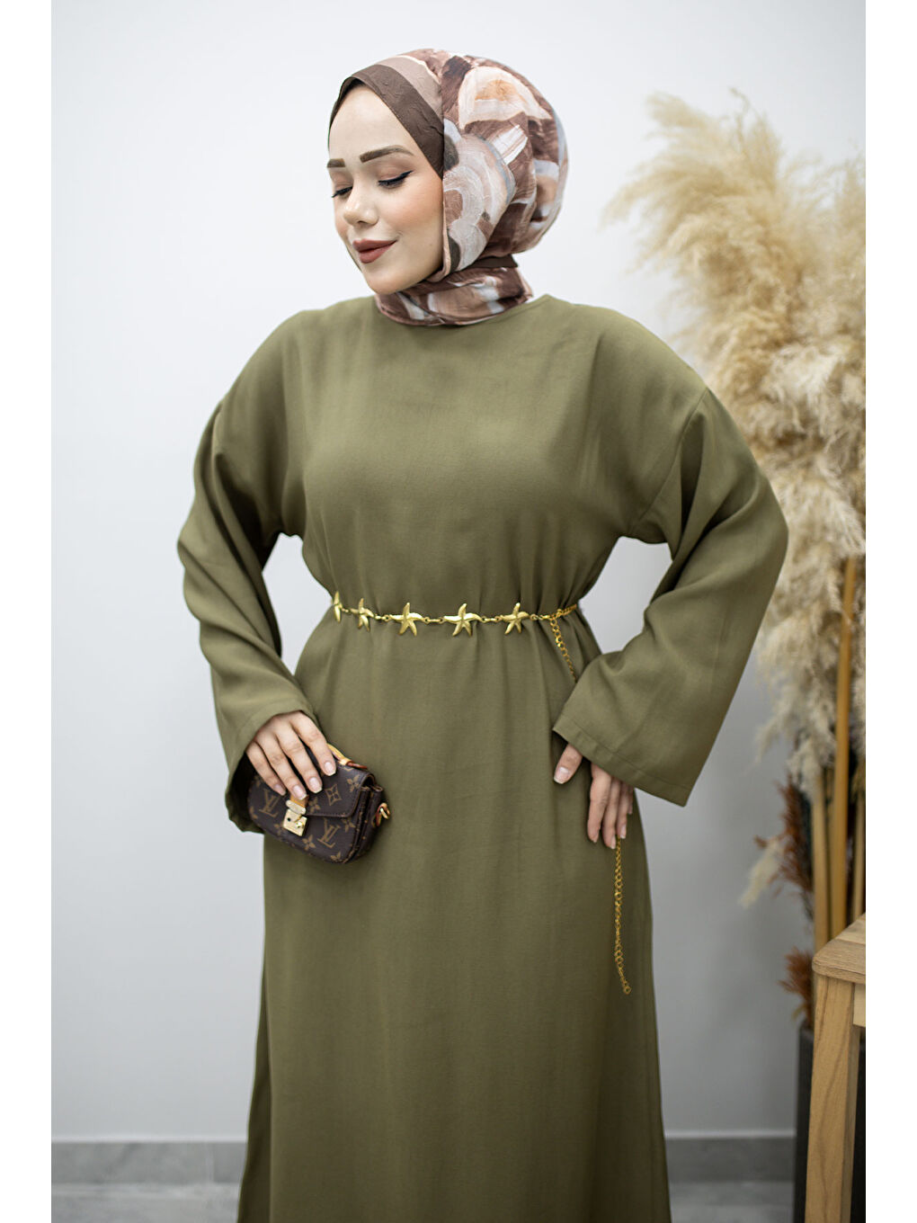 Zincir Kemerli Elbise TSD260191 Haki-1