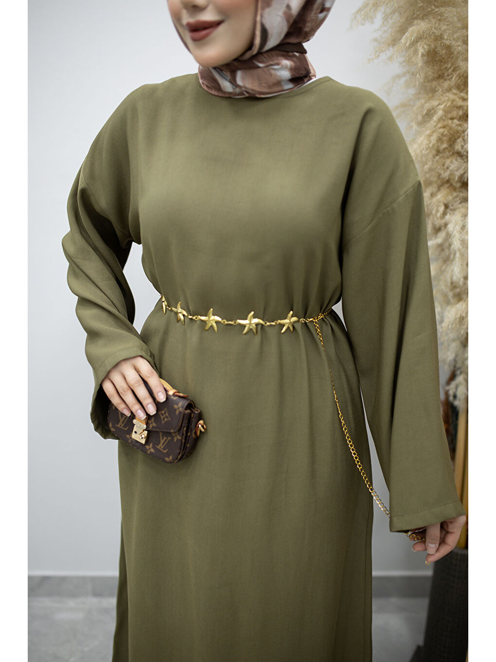 Zincir Kemerli Elbise TSD260191 Haki-3