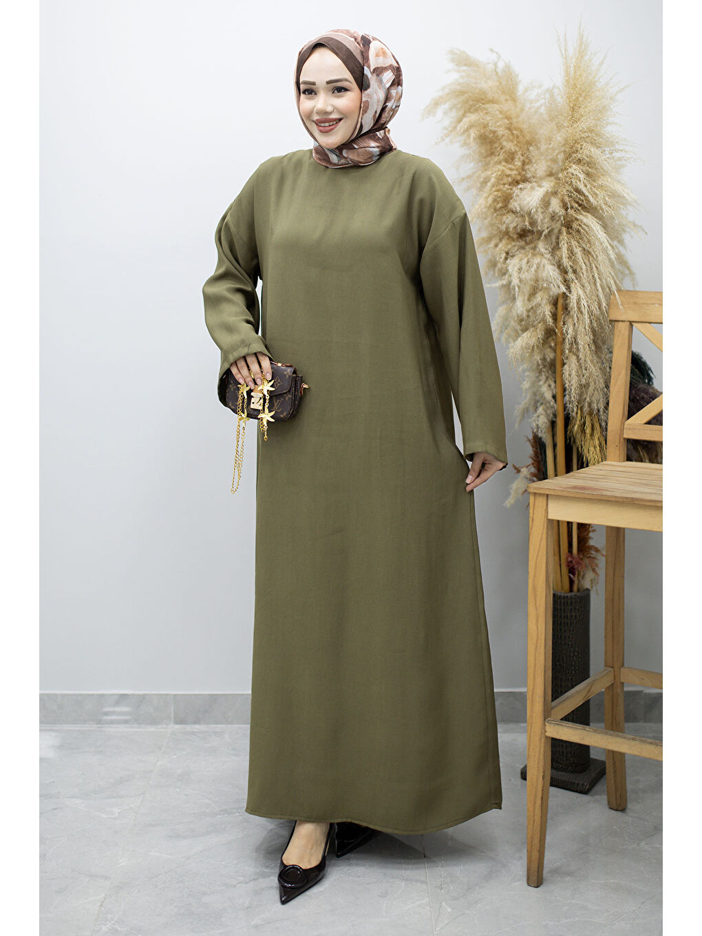 Zincir Kemerli Elbise TSD260191 Haki-4