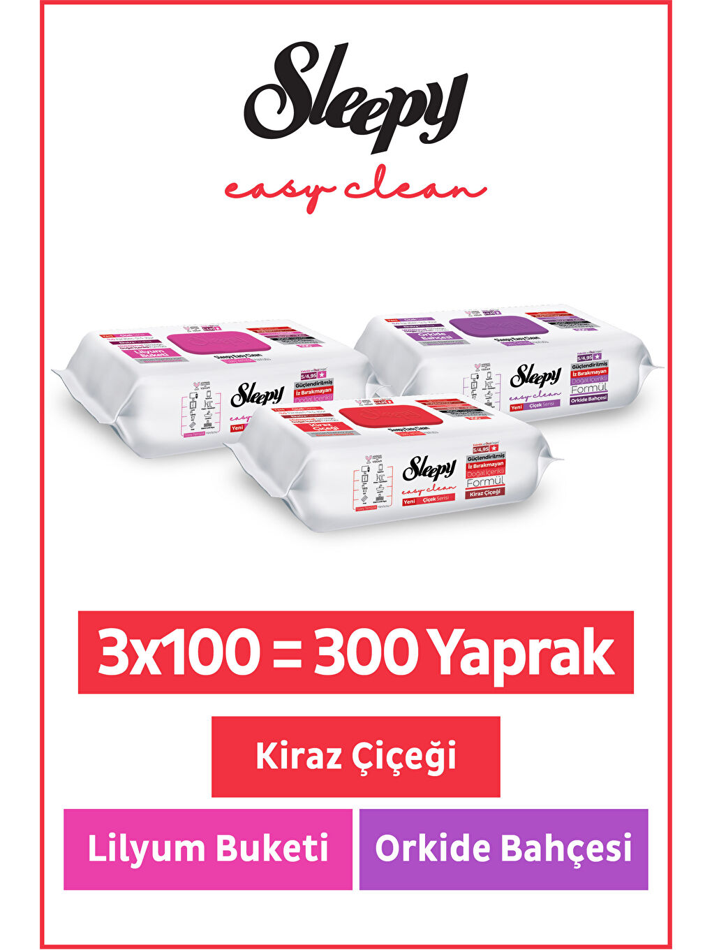 Easy Clean Lilyum+ Orkide+ Kiraz Çiçeği Yüzey Temizlik Havlusu Mendili 3x100 (300 Yaprak)