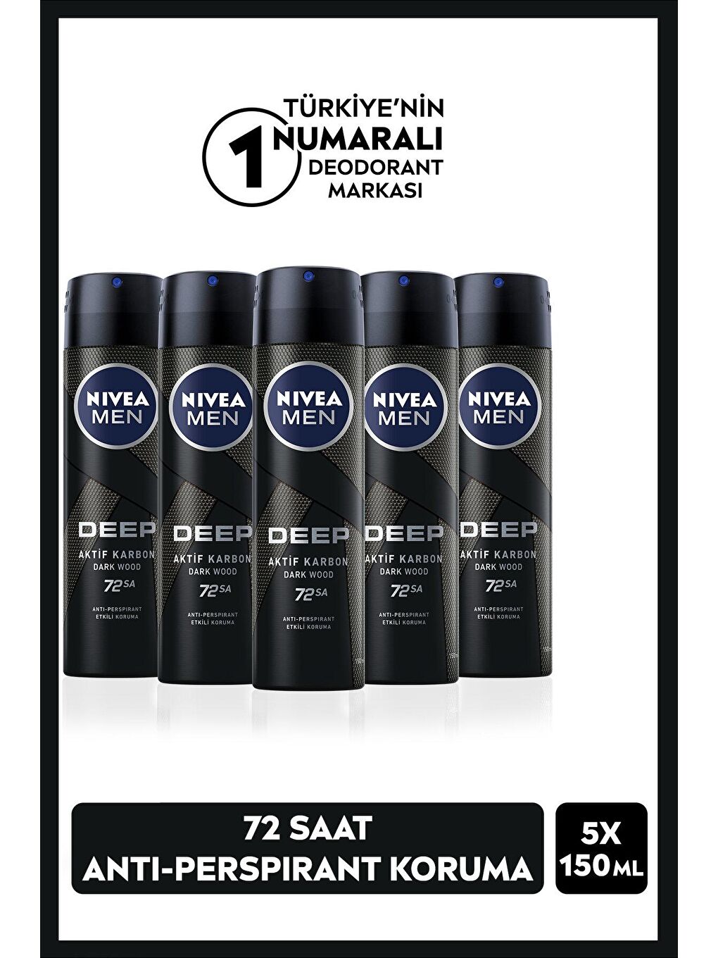 NIVEA Şeffaf MEN Erkek Sprey Deodorant Deep Dimension 48 Saat Anti-perspirant Koruma 150mlx5 Adet