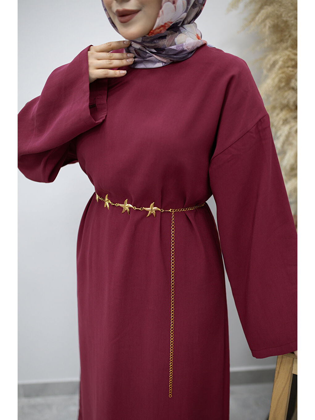 Zincir Kemerli Elbise TSD260191 Fuşya-3