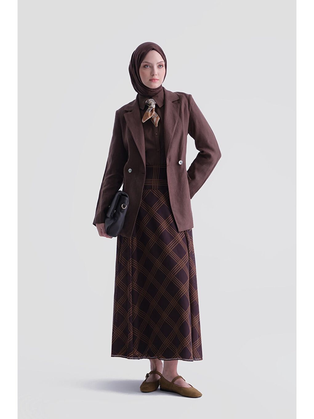 Ekose Desenli Etek Kahverengi