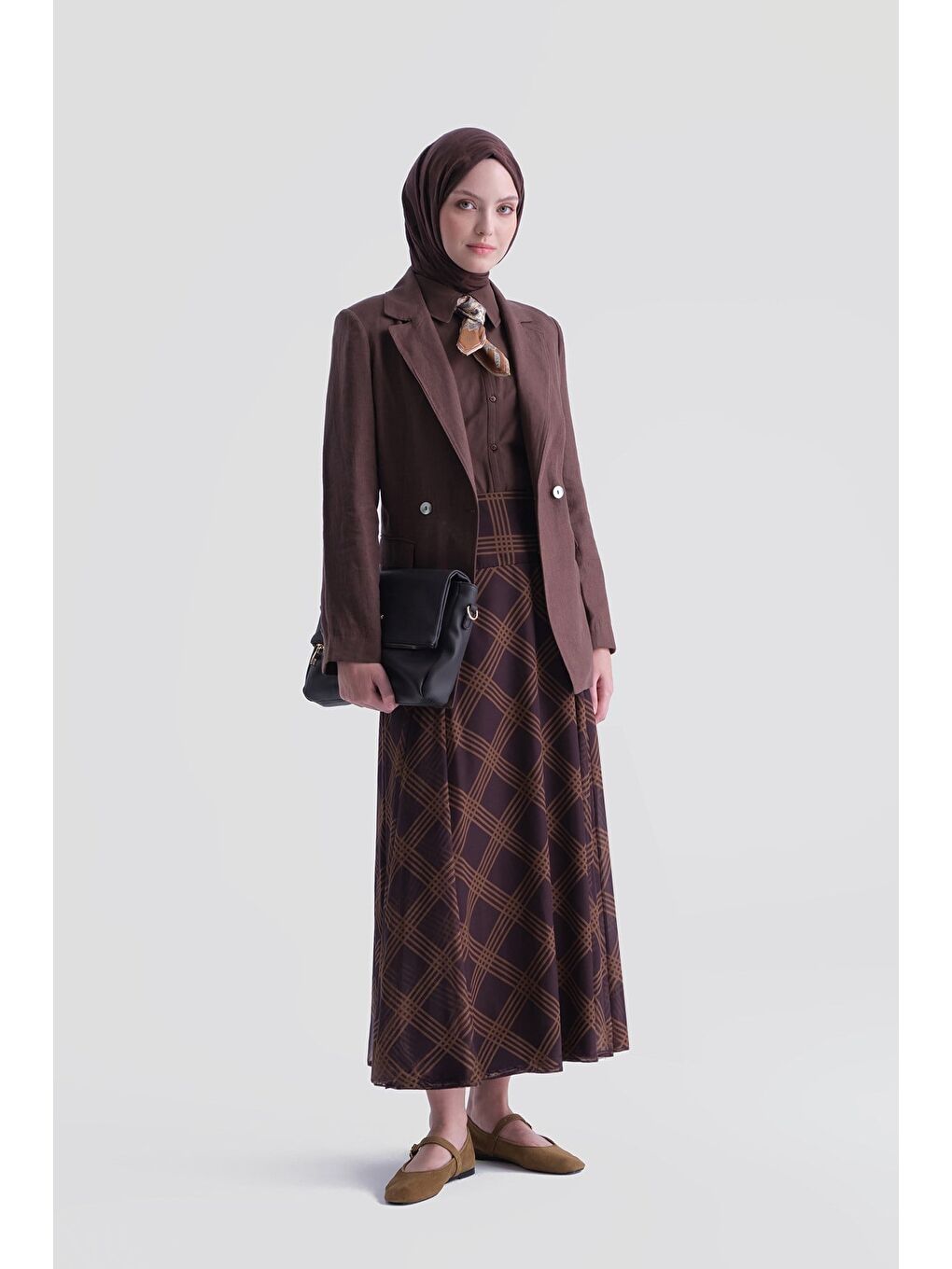 Ekose Desenli Etek Kahverengi-1