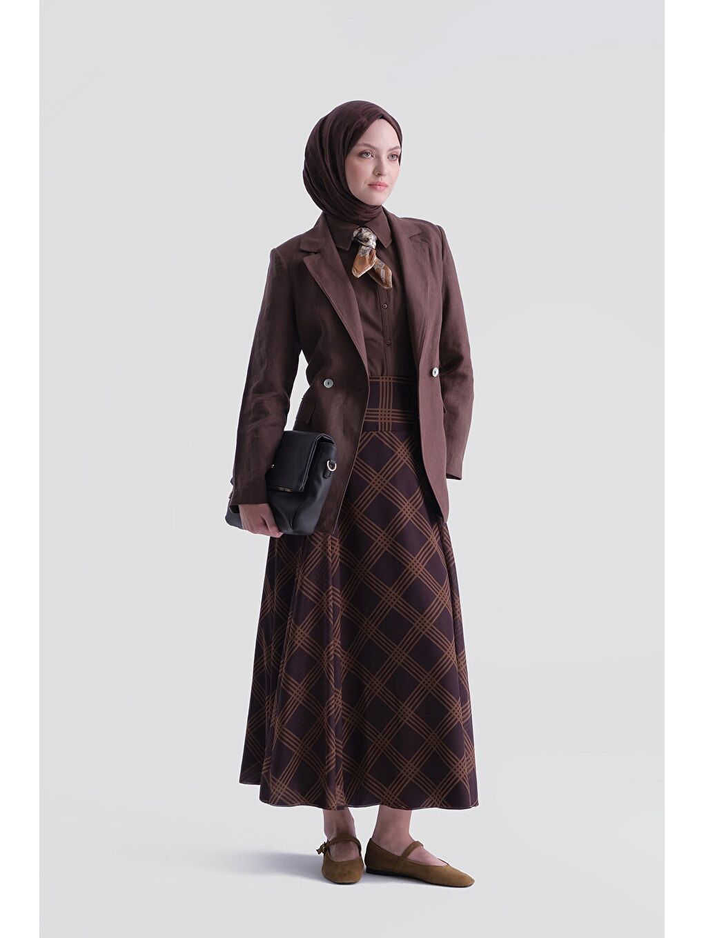 Ekose Desenli Etek Kahverengi-2