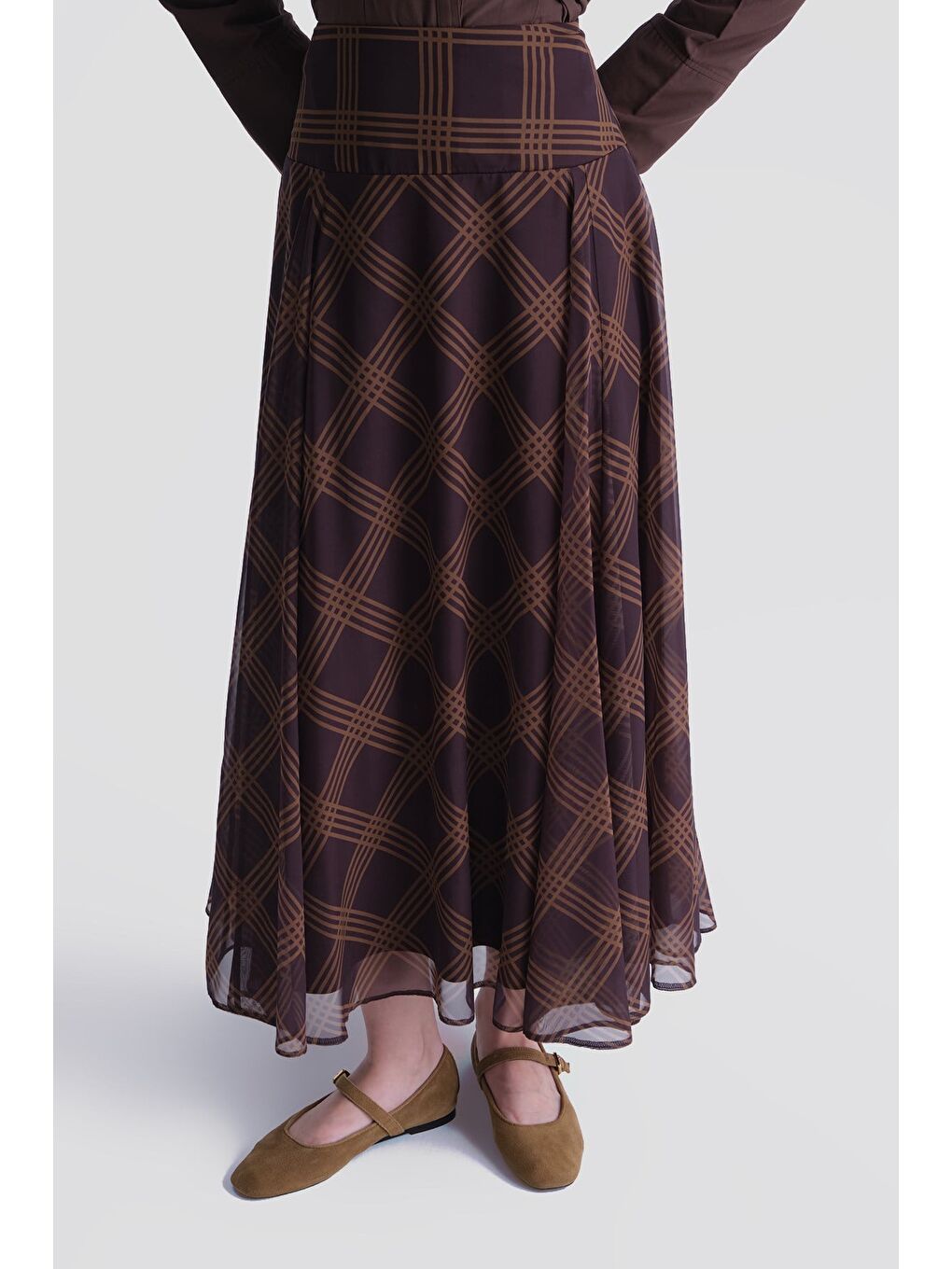 Ekose Desenli Etek Kahverengi-3