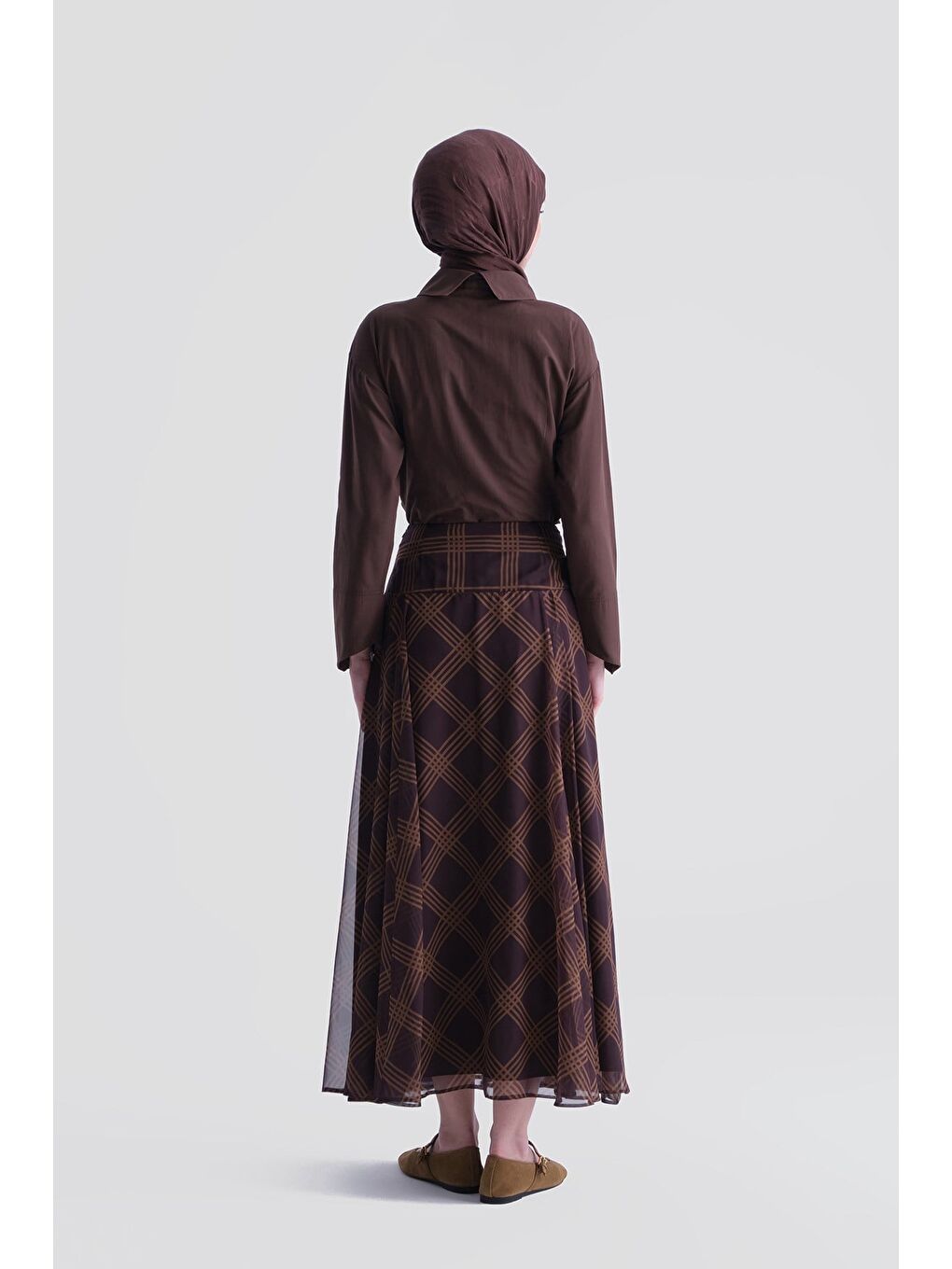 Ekose Desenli Etek Kahverengi-4