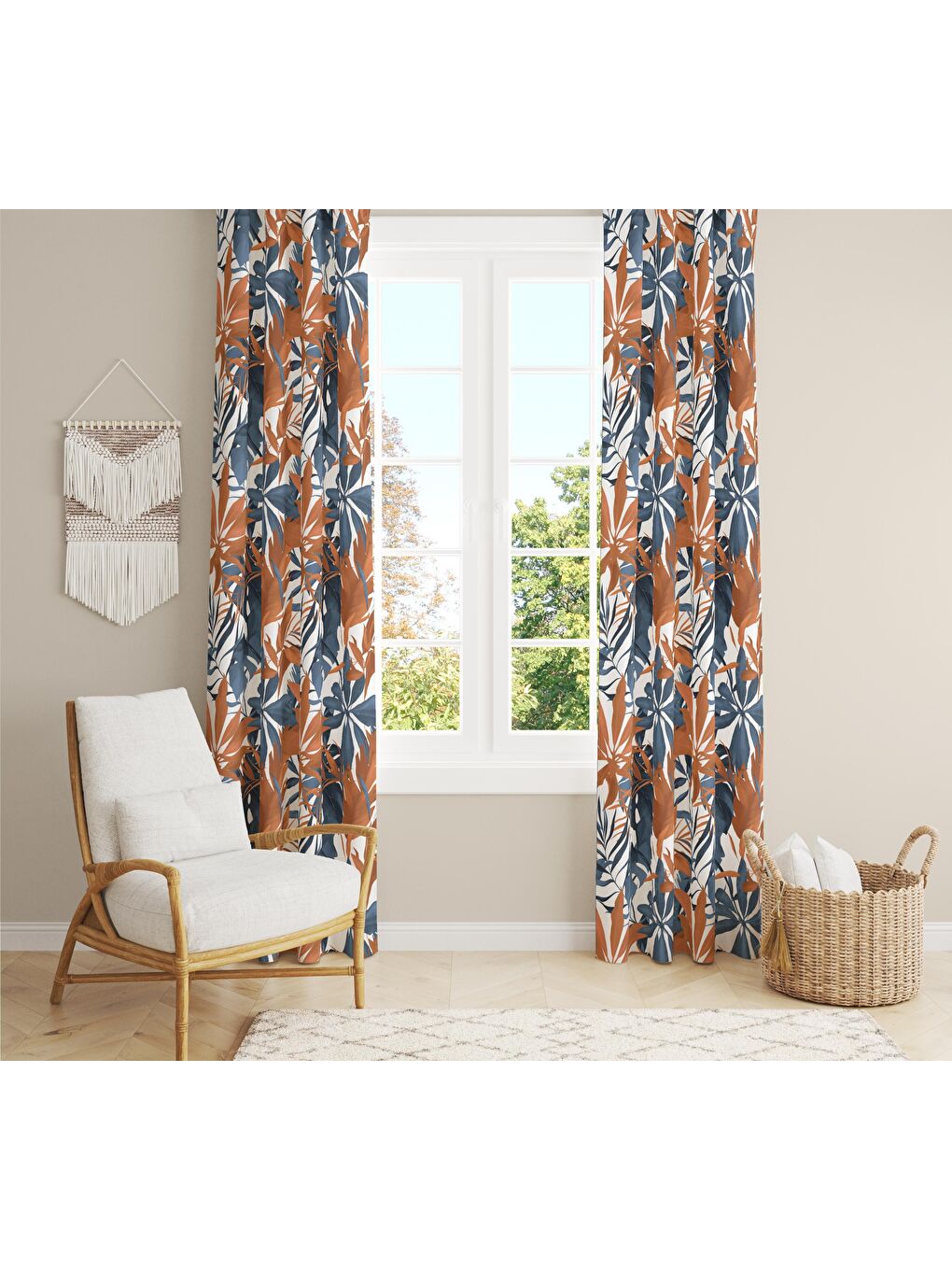 Karışık Yaprak Desenli Çocuk Ve Bebek Odası TEK KANAT Fon Perde