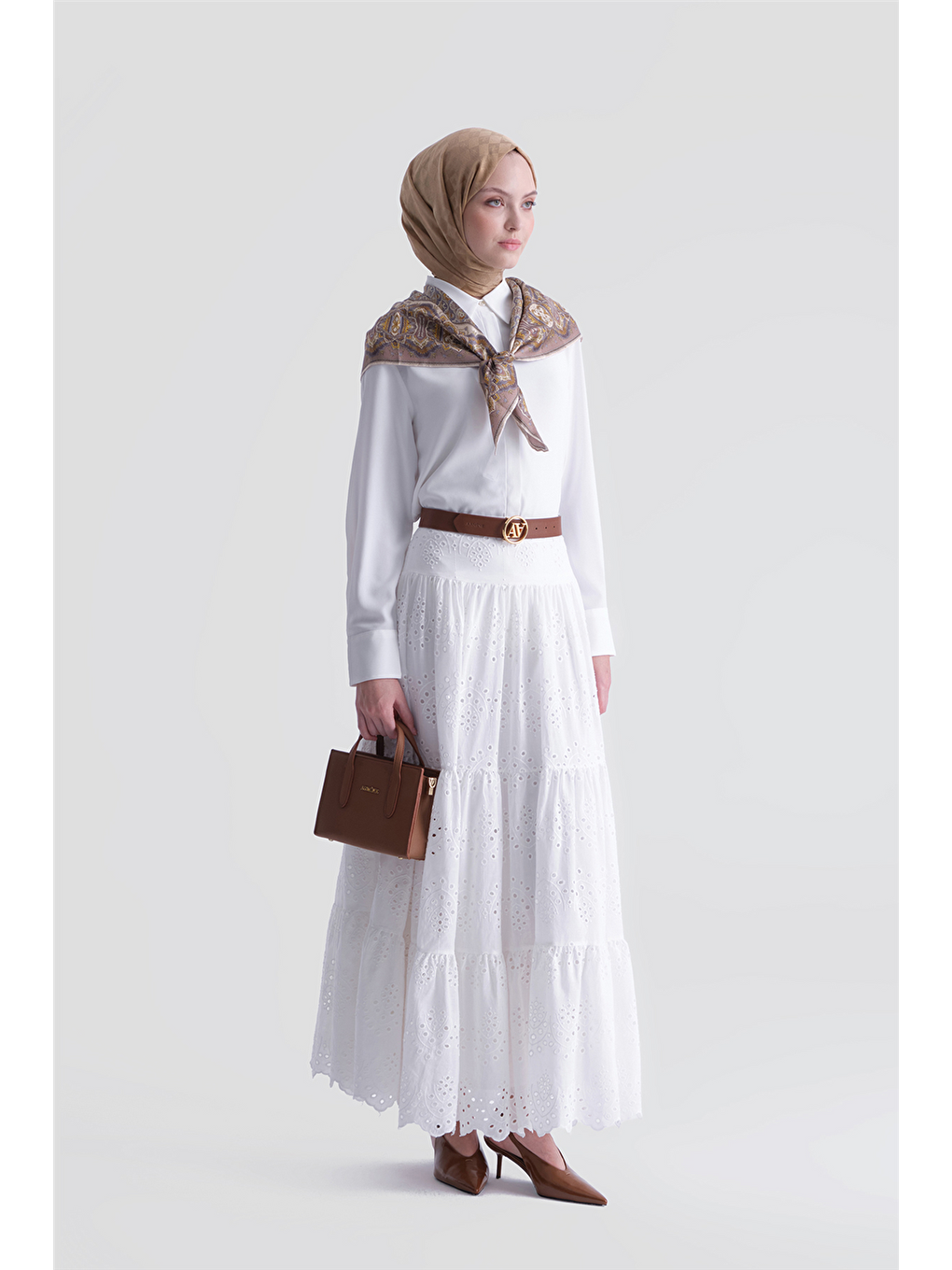 Dantelli Katlı Etek Ekru-1