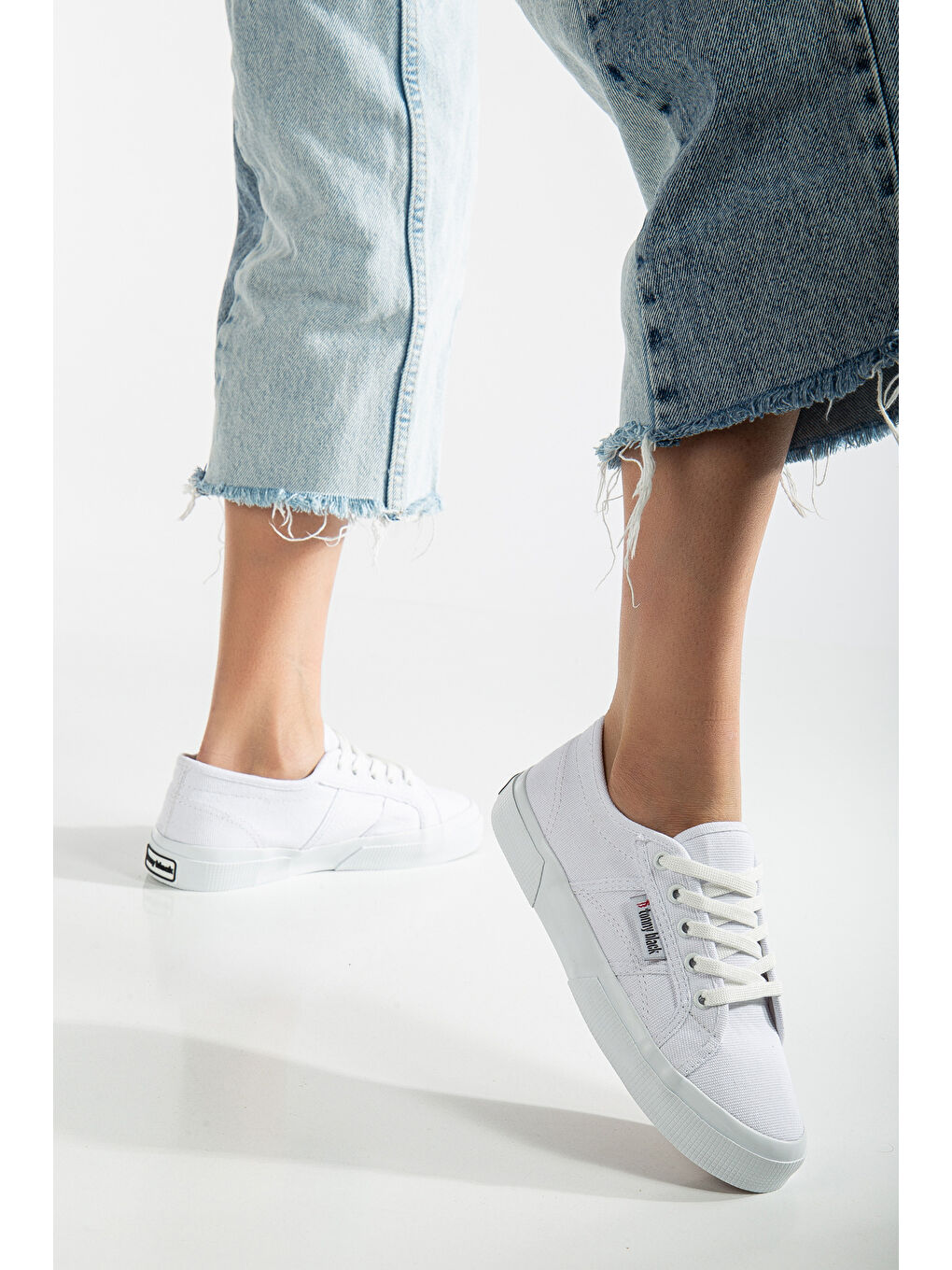 Kadın Beyaz Rahat Kalıp Krep Taban Bağcıklı Keten Günlük Ayakkabı-1