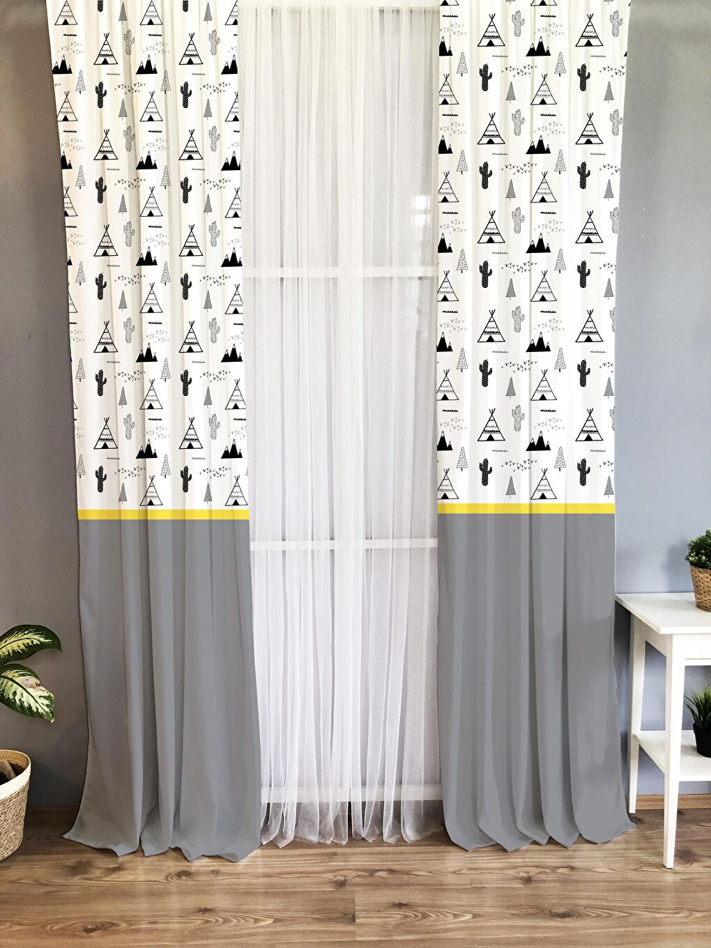 Karışık Çadır Desenli Çocuk Ve Bebek Odası TEK KANAT Fon Perde