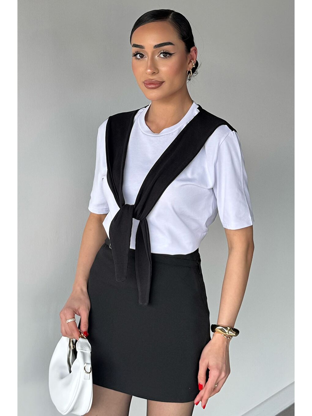 Siyah Kadın Şortlu Kalem Etek-1