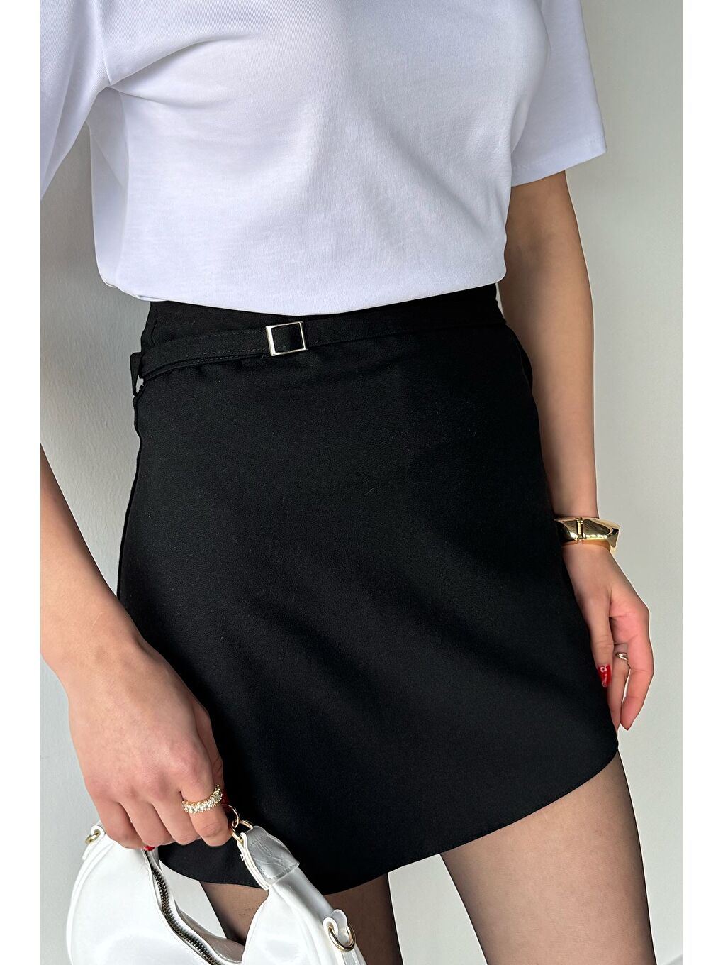 Siyah Kadın Şortlu Kalem Etek-2