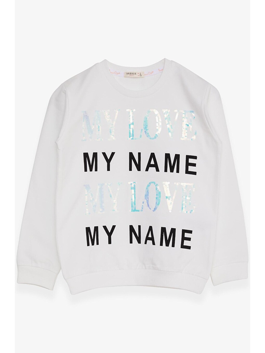 Kız Çocuk Sweatshirt Yazı Baskılı Pullu Ekru (8-14 Yaş)