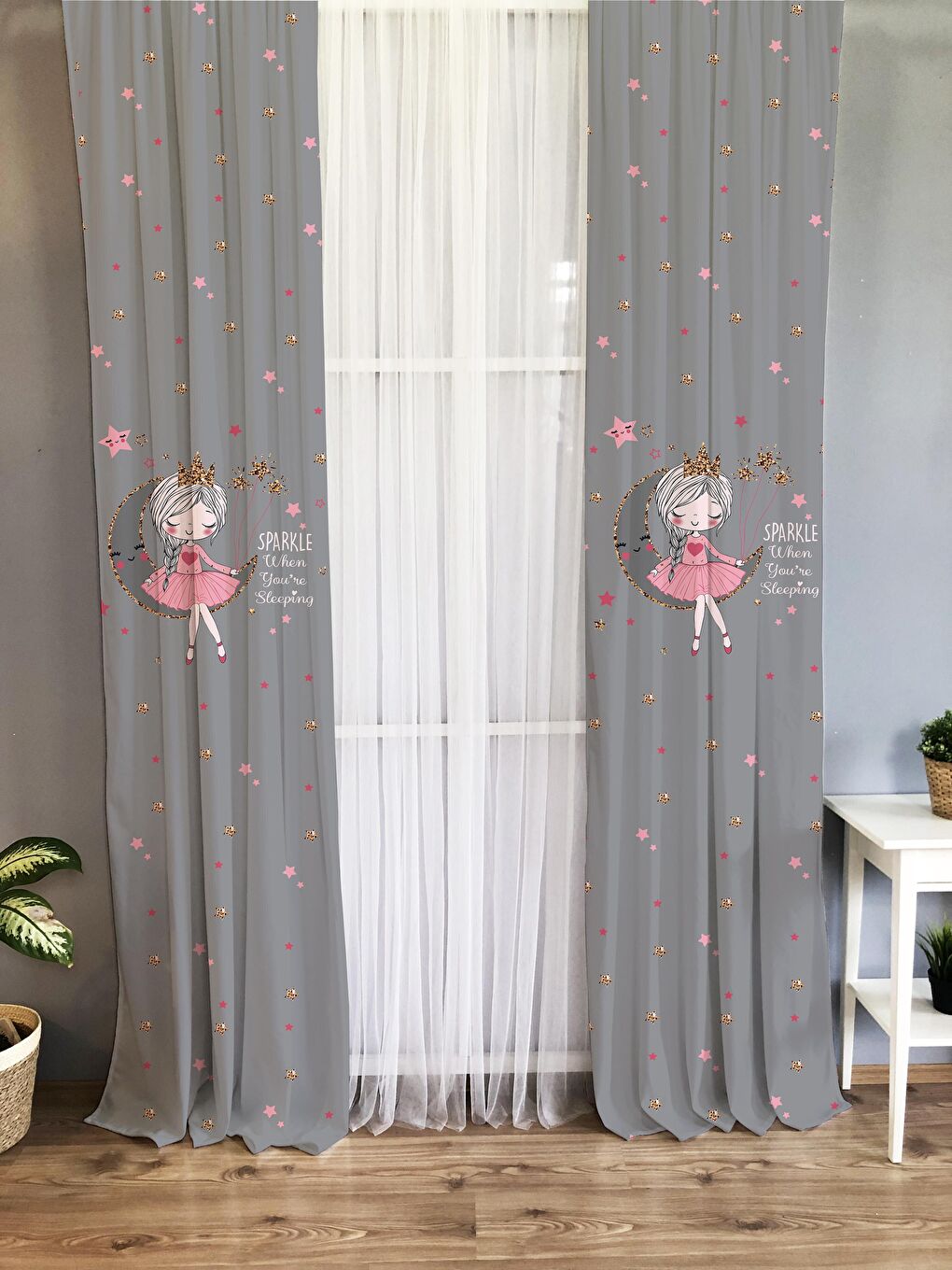 Karışık Aykız Desenli Çocuk Ve Bebek Odası TEK KANAT Fon Perde