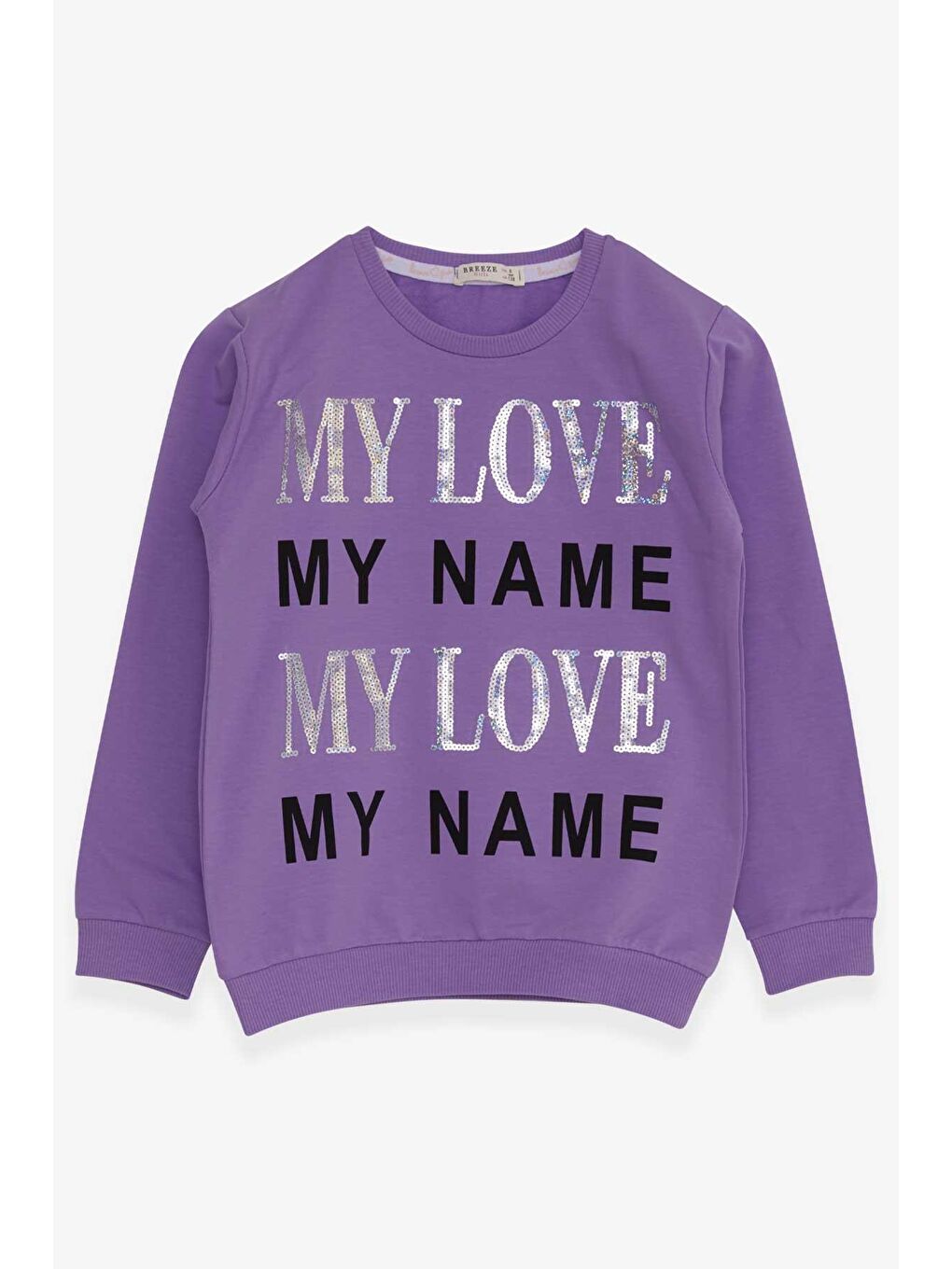 Kız Çocuk Sweatshirt Yazı Baskılı Pullu Lila (8-14 Yaş)