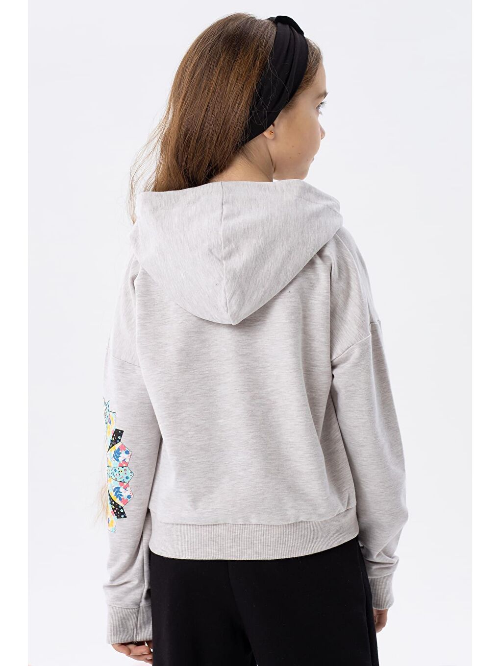 Kız Çocuk Sweatshirt Renkli Çiçek Baskılı Bej Melanj (8-12 Yaş)-1