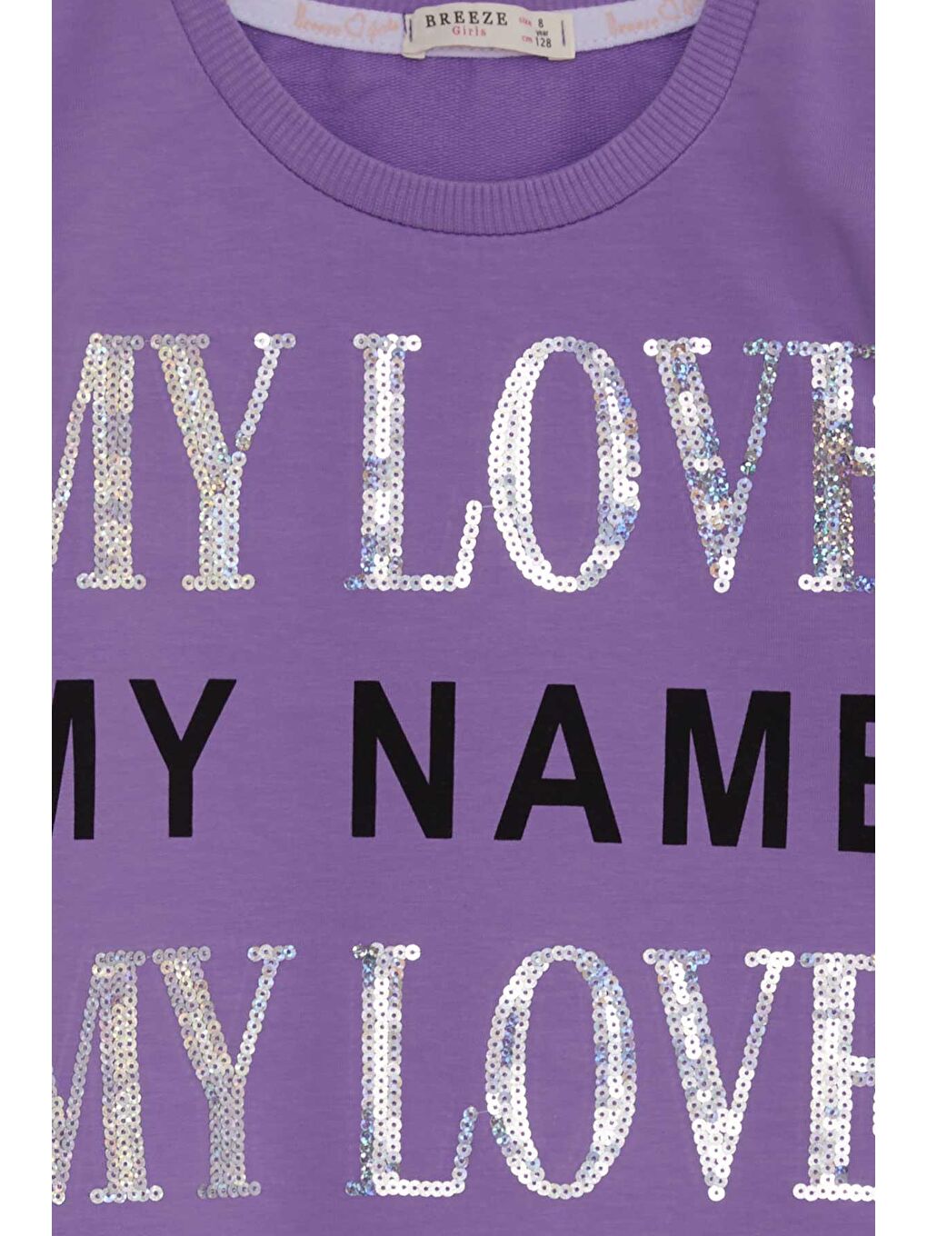 Kız Çocuk Sweatshirt Yazı Baskılı Pullu Lila (8-14 Yaş)-2