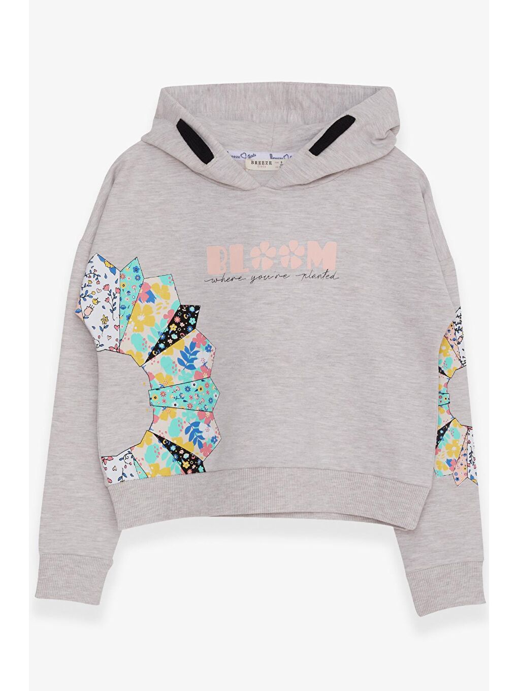 Kız Çocuk Sweatshirt Renkli Çiçek Baskılı Bej Melanj (8-12 Yaş)-2