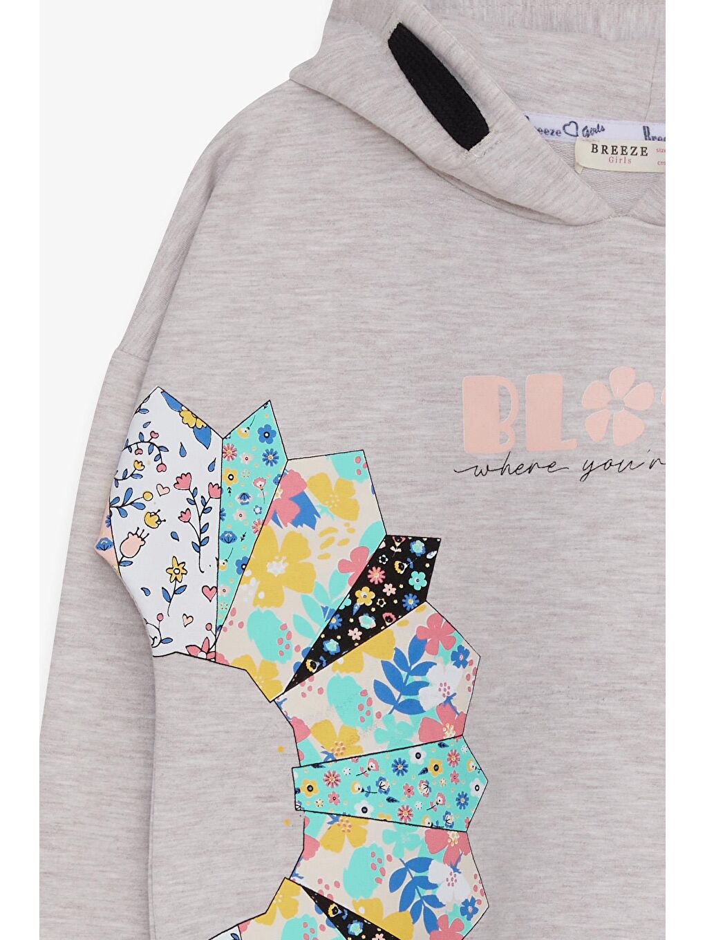 Kız Çocuk Sweatshirt Renkli Çiçek Baskılı Bej Melanj (8-12 Yaş)-4