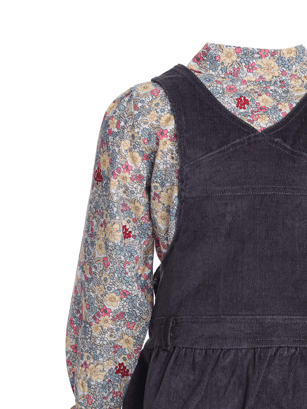 Antrasit Bebe Yaka Uzun Kollu Gömlek ve Kız Bebek Elbise-2