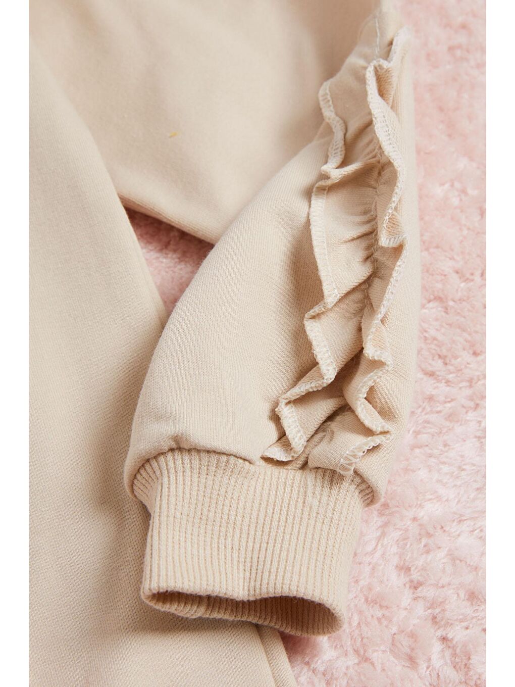 Ekru Krem Çiçek Nakışlı Uzun Kol Kız Çocuk Sweatshirt 16302-2