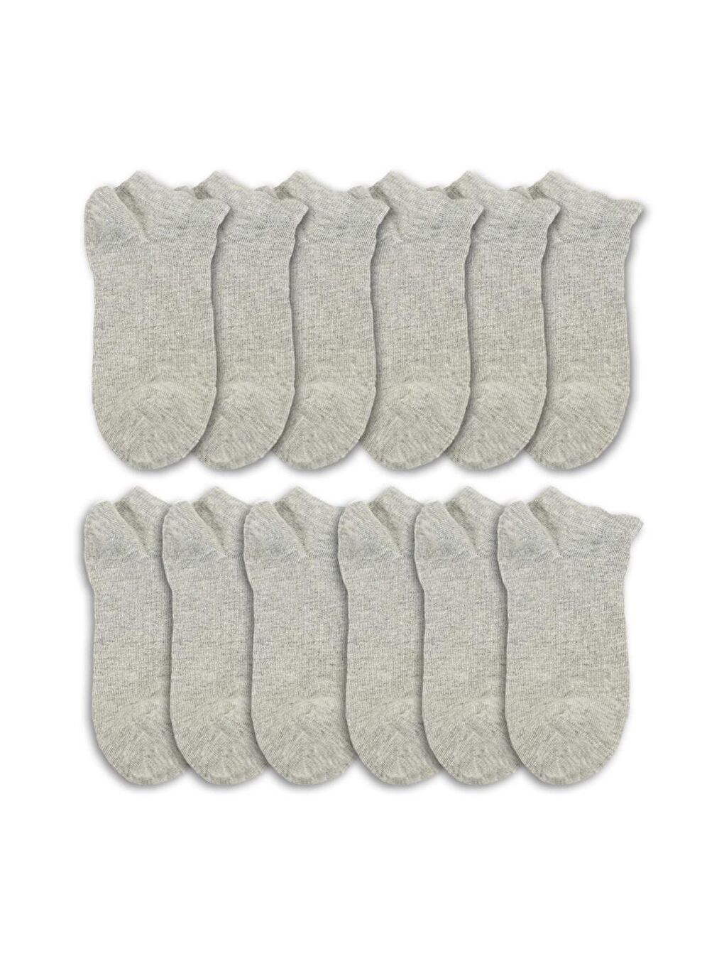 12'li Kadın Düz Patik Çorap Gri