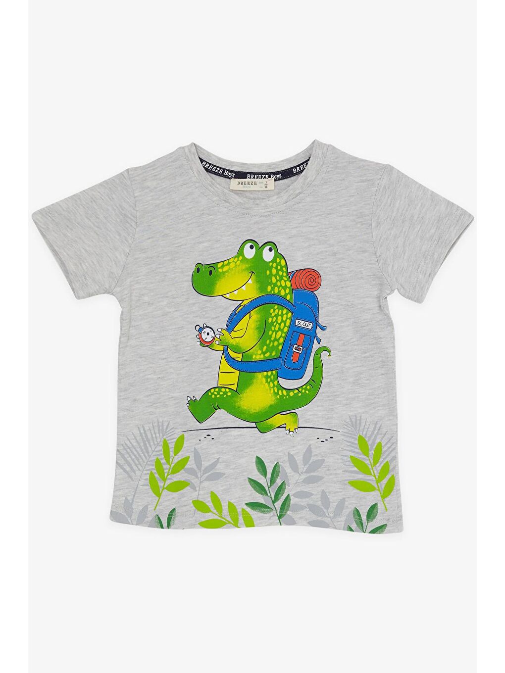 Bej Erkek Çocuk Şortlu Takım Kampçı Timsah Baskılı Açık Gri Melanj (2-5 Yaş)-2